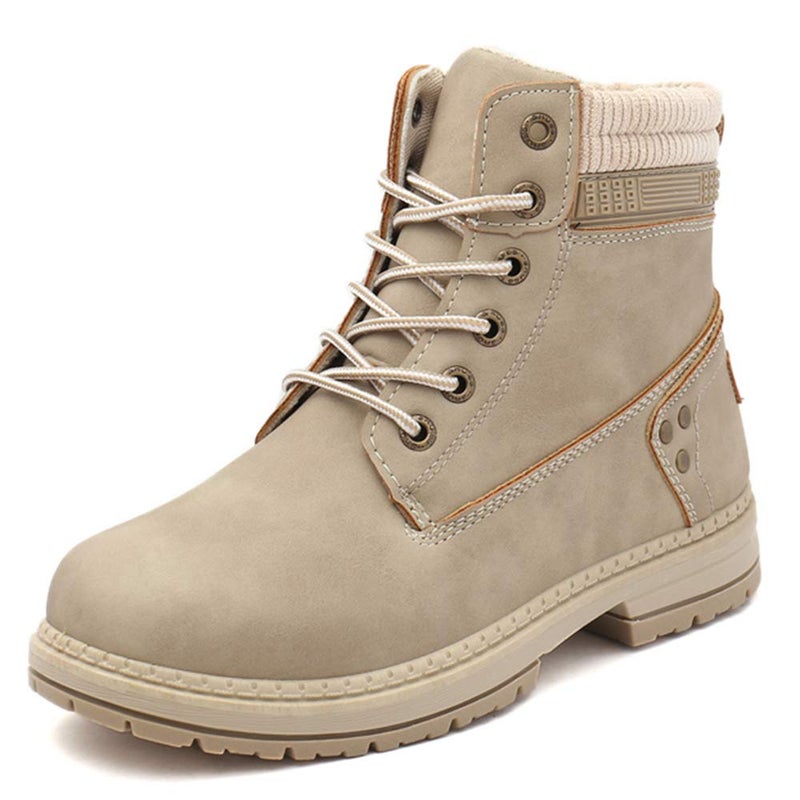 Athlefit Women's Work Waterproof Hiking Combat Boots Lace up Low Heel Booties Ankle Boots Size 9 KHAKI - Image 1